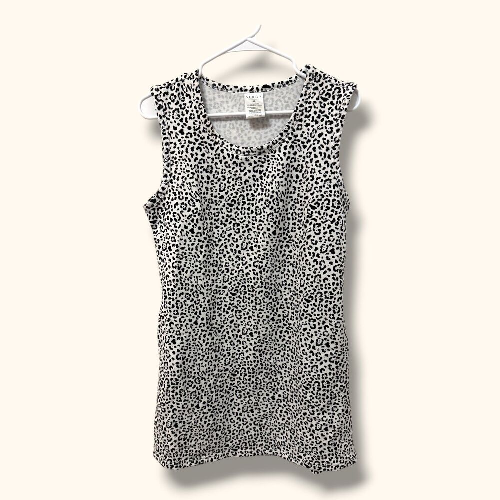 Serra Dress Womens M Sleeveless Animal Print Black White Tunic Stretch Pocket